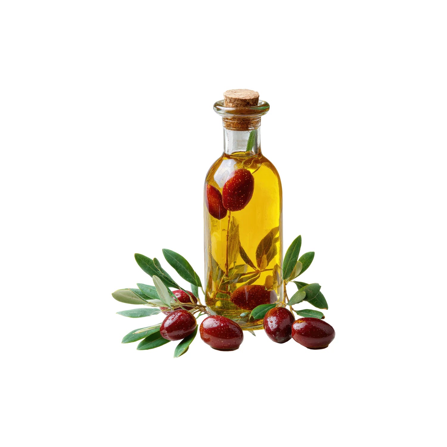 Jojoba seed oil with fruits and leaves
